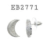 Cubic Zirconia Moon Studs Earrings in Brass