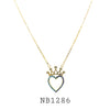Blue Cubic Zirconia Crown on a Heart Necklace in plated Brass