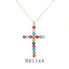 Multi Color Cubic Zirconia Cross Necklace in Brass