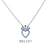 Blue Cubic Zirconia Crown on a Heart Necklace in plated Brass