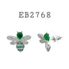 Cubic Zirconia Green Bee Studs Brass Earrings