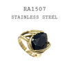 Stainless Steel Cubic Zirconia Black Onyx  Ring