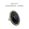 Stainless Steel Large Oval Black Onyx Cocktail Fashion Ring