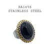 Stainless Steel Large Black Onyx Cocktail Fashion Ring