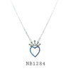 Blue Cubic Zirconia Crown on a Heart Necklace in plated Brass