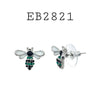 Silver Metal Cubic Zirconia Bee Studs Brass Earrings