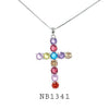 Multi Color Cubic Zirconia Cross Necklace in Brass