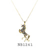 Multi Color Cubic Zirconia Unicorn Necklace in Brass