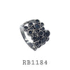 Black CZ Bezel Set Bubble Cluster Black Rhodium Cocktail  Fashion Brass Ring