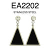 Stainless Steel CZ and Black Drop Triangle Shaped Earrings
