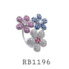 Cubic Zirconia Multi Color Flower Fashion Ring in Brass