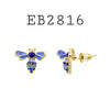 Gold Plated Cubic Zirconia Bee Studs Brass Earrings