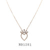Cubic Zirconia Crown on a Heart Pendant Necklace in Brass