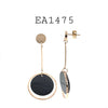 Gold Plated Stainless Black Acrylic Steel Round Drop Earrings