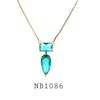 Gold Plated Blue Cubic Zirconia Drop Pear Cut  Necklace in Brass