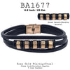 23cm/9.2 inch Stainless Steel Black Faux Leather Bracelet