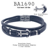 Stainless Steel Anchor Black Faux Leather Bracelet