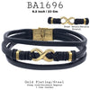 9.2 Inch / 23 CM Stainless Steel Black Faux Leather Bracelet
