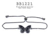 Black CZ Butterfly Lariat Closure Bracelet in Brass