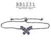 Multicolor CZ Butterfly Adjustable Closure Brass Bracelet