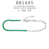 Half 2.5mm Green CZ, Half Paper Clip Chain Link Tennis Bracelet in Brass