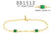 Green Emerald Cubic Zirconia Paper clip Chain Link Bracelet in Brass