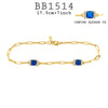 Blue Sapphire Cubic Zirconia Paper clip Chain Link Bracelet in Brass