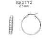 Round Huggie Stainless Steel Hoop All Around Cubic Zirconia Earrings, 25mm