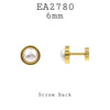 Small Button Pearl Screw Back Stainless Steel Earrings, 6mm