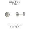 6mm Stainless Steel Screw Back Round Cubic Zirconia Stud Earrings