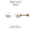 Gold Silver Stainless Steel Pearl Screw Back Stud Earrings