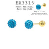 Disco  Crystal Ball Stud Earrings  In Gold Plated Stainless Steel Screw Backs