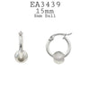 Ball Charm Hoop Huggie Stainless Steel Earrings, 15mm