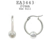 Ball Charm Hoop Huggie Stainless Steel  Earrings, 20mm