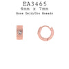 Cubic Zirconia Rose Gold Small Round Hoop Huggie Stainless Steel Earrings, 7mm