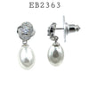 CZ Round Shaped Pearl Stud Earrings in Brass