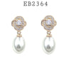 CZ Round Shaped Pearl Stud Earrings in Brass