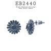 Round Flower Baguette Cluster CZ Stud Black Earrings in Brass