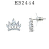White CZ Crown Stud Earrings in Brass
