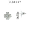 White CZ Flower Stud Earrings in Brass