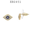 White CZ Evil Eye Stud Earrings in Brass