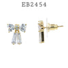 Ribbon CZ Stud Earrings in Brass