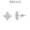 White CZ 4 Clove Small Flower Cluster Stud Earrings in Brass