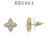 White CZ 4 Clove Small Flower Cluster Stud Earrings in Brass