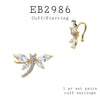 Cubic Zirconia Dragonfly Cuff Brass Earrings