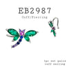 Multicolor Cubic Zirconia Dragonfly  Cuff Brass Earrings