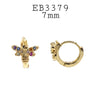 Multicolor CZ Bee Hoop Earrings in Brass