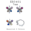 Assorted Colors CZ Butterfly Hoop Earrings in Brass