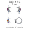 Multicolor CZ Moon Hoop Brass Earrings in Assorted Colors