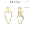 Finger Heart Sign Cubic Zirconia Dangle Earrings in Brass